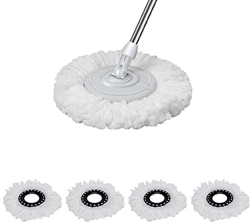 Youyijia 4PCS Mop Head Cleaning Replacement Mops Head White Microfiber Mop Head Refills 360° Rotating Round Spin Magic Mop Replacement Compatible Wet Dry Mop