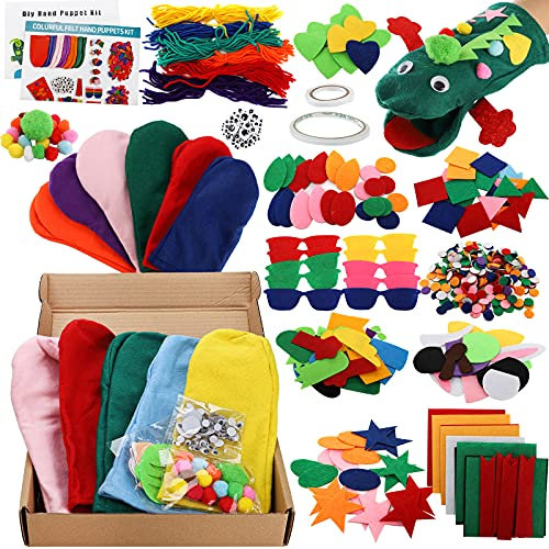 TOPZEA 12 Stück Handpuppen-Bastelset, für Kinder zum Basteln und Kunst, Aupplies, Filzsockenpuppe, kreative Bastelpuppen, Bastelset mit Pompons und Wackelaugen, Rollenspiel, Partyzubehör