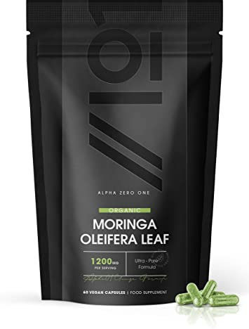 Organic Moringa 2100mg - 60 Vegan Capsules - Raw Moringa Oleifera Leaf - Rich in Vitamins, Antioxidants & Amino Acid – Resealable and Recyclable Pouch by Alpha01