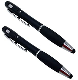 GUTE LINES Penna Touch Screen, Penne a Sfera Capacitivo 4 in 1, con Luce a LED per Tablet, Penna Stilo e Supporto Pieghevole per Cellulare Telefono, 2 pezzi (Nero)