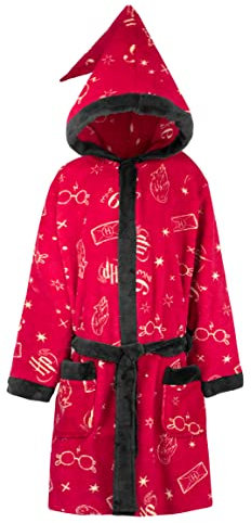 Harry Potter - Morgenmantel für Kinder, Alter 11-12 - Flauschiger Morgenmantel - 100% Polyester, mit magischer Zipfelkapuze - Offizieller FANARTIKEL - Maroon