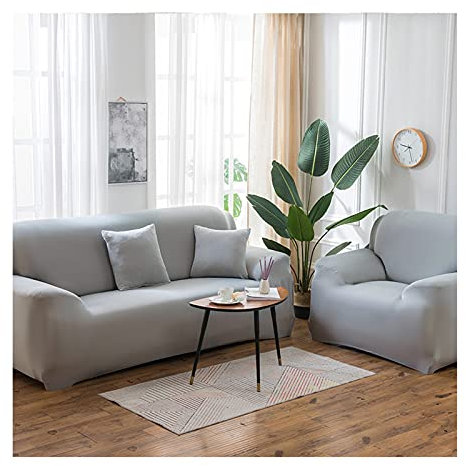 Daesar Sofabezug Stretch Wasserdicht 235-300, Couchbezug für Eckcouch 3 Sitzer Grau Überwürfe Sofabezug Ecksofa Polyester