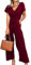 ASOMI Jumpsuit Damen Sommer Lang: Büro Tasche Mode Hawaii Overall Reißverschluss Lässig Elegant Urlaub Hosenanzug Gürtel Strand Kurzarm V-Ausschnitt Homewear Hohe Taille Weinrot XL