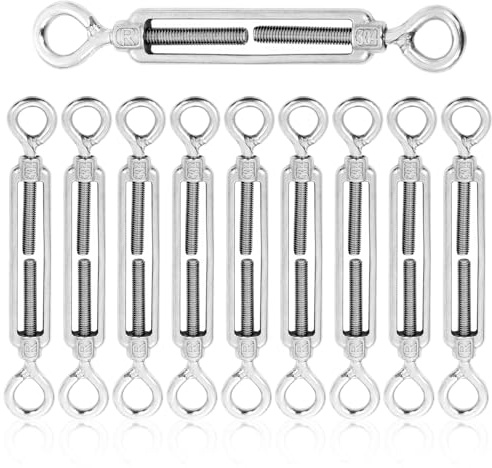 ABuff 10pcs Turnbuckles, M6 Turnbuckle Eye and Eye, Anti-Rust Turn Buckles, Stainless Steel Turnbuckle, Heavy Duty Eye to Eye Turnbuckle, 304 Hardware Turn Buckles for Sun Shade Sail, Silver