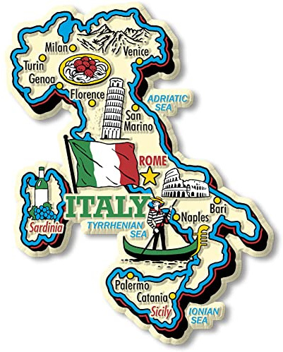 Italy Jumbo Country Map Magnet by Classic Magnets, 3D Rubber Vintage-Style Collectible Souvenirs and Gifts Made in The USA