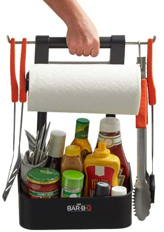 Mr. Bar-B-Q Verstellbarer Grillkorb | Bewahren Sie all Ihr Grillzubehör an einem Ort | Rollhandtuchhalter | Reduziert Unordnung beim Grillen