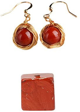 1 porte-encens carré en cristal de jaspe rouge pour bâtons (un trou) et 1 paire de boucles d'oreilles pendantes en cristal d'onyx