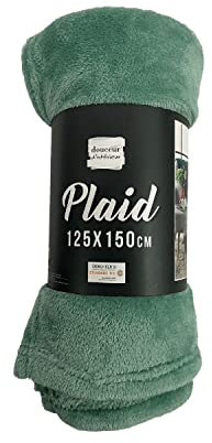 Douceur d'Intérieur, Plaid Doux (125 x 150 cm) Flanou Sauge, Flanelle Unie