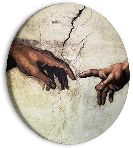 murando - runde Bilder Michelangelo 80x80 cm Leinwandbild 1 tlg Kunstdruck modern Wandbilder XXL Wanddekoration Design Wand Bild die Erschaffung Adams Hände Abstrakt l-G-10004-bc-a