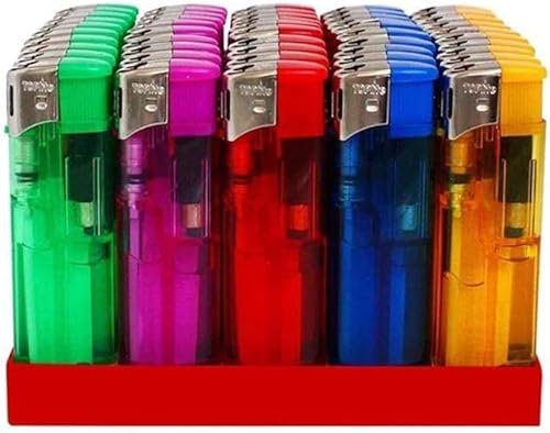 Kovalmax® Accendino ELETTRONICO Ricaricabile Fiamma Regolabile Stock 50 ACCENDINI Colorati