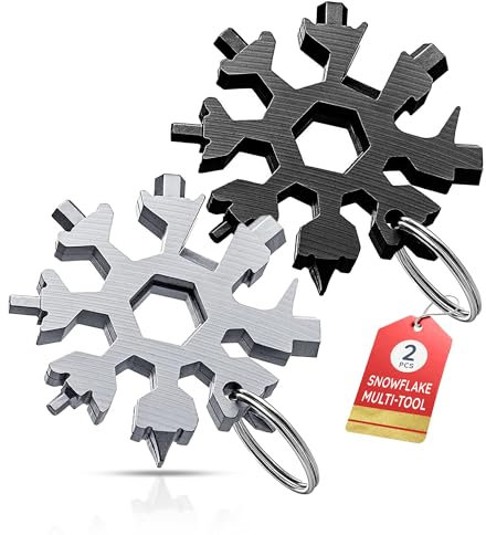 CUQOO 18-in-1 Snowflake Multi-Tool Keyring 2pcs – Stainless Steel Pocket Tool with Screwdrivers, Bottle Opener, Gift for Men & Women, Stocking Fillers, DIY, Camping & Christmas