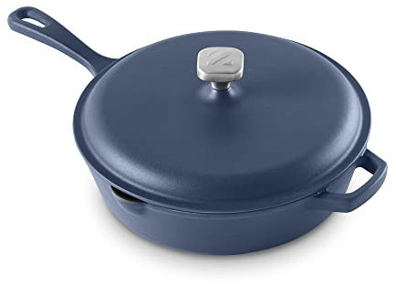 DASH Zakarian by 4.5QT Nonstick Cast Iron Deep Skillet with Cast Iron Lid for Family-Sized Meals, Frying, Roasting, Baking, One-Pot Meals and More - Blue