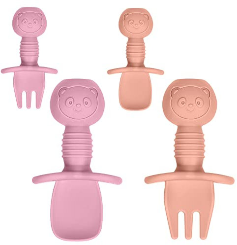 Vicloon Cuillères Bébé Silicone,4pcs Couverts Ergonomiques Bébé,Cuillère pour Bébé,Ideal Apprentissage Diversification Alimentaire,Auto-Alimentation