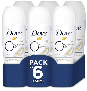 Dove, Deodorante Roll On Antitraspirante 0% Sali Original, Formula Senza Alcol e Sali di Alluminio, Protezione Fino a 48 Ore, Unisex, 6 Pezzi da 50ml