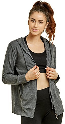 Sofra Women's Thin Cotton Zip Up Hoodie Jacket, Charcoal - 1, 3XL