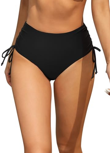 SHEKINI Women's Bikini Bottoms High Waisted Drawstring Side Swimsuits | Tummy Control Swimwear, Ruched Bathing Suits, Fully Lined, Ruched Side