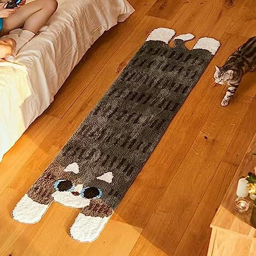 Haukea Coole Teppiche für Schlafzimmer, ästhetisch, niedliche Katze, Badematte, Läufer, Teppich, einzigartig, flippig, getuftet, lustiger Cartoon-Teppich für Wohnheim, adrette Raumdekoration