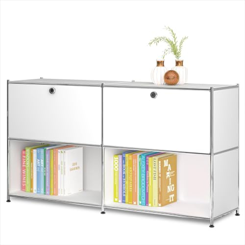 Simplink Sideboard aus Metall mit 2 Klapptüren, moderne Einrichtung, perfekt für Zuhause, Büro, Küche, Flur, Foyer-Organisation (weiß)