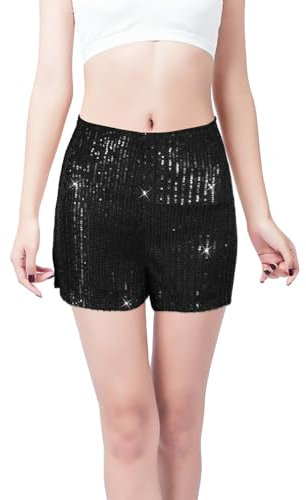Luter Glitzer Party Shorts, Pailletten Hohe Taille Elastische Schwarze Shorts für Frauen ERAS Tour Outfits Gerade