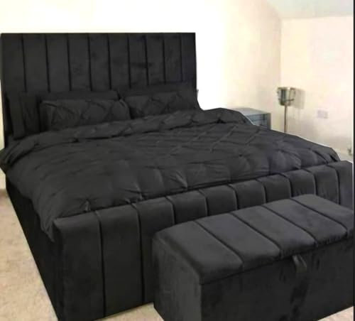 Bed craft Upholstered panel bed Frame Double King size Super King size Without Mattress In plush velvet handmade in UK (Slate base, Double)