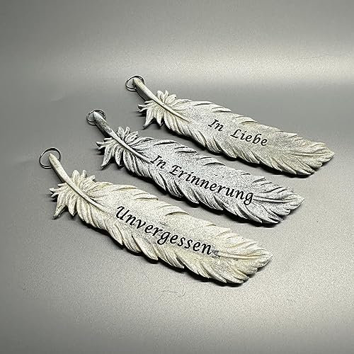 eberin · Feder Deko Figur · Grabschmuck · Feder mit Trauerspruch fürs Grab zum hinlegen oder hängen· Grabdekoration Friedhof · 3 Motive zur Auswahl (In Liebe)