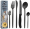 BEWOS Juego de Cubiertos de 36 Piezas Negro con Cuchillos para Filete, Juego de Cubiertos para 6, Cubiertos Aptos para Lavavajillas para Restaurantes en Casa, Grado Alimenticio 30P+6P