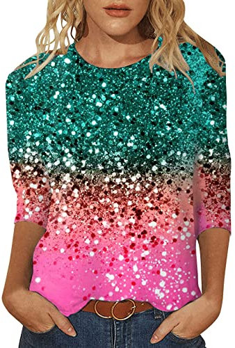 Damen Glitzer Oberteil Khaki Elegant Kurzarm Glitzer Tops T-Shirt Festliche Party Sparkle Pailletten Oberteil Partyoutfits Bluse Metallic Große Größen Glitzernde Tunika Glitzerbluse