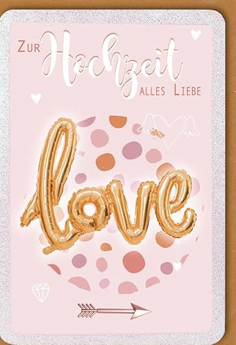 Verlag Dominique Hochzeitsglückwunschkarte - Elegantes Love-Motiv mit Herz & Pfeil, Roségoldene Akzente für das Brautpaar - mit Umschlag