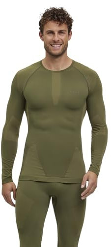 FALKE Herren Baselayer-Shirt Warm Round Neck M L/s Sh Funktionsmaterial schnelltrocknend 1 Stück, Grün Herb 7754, S