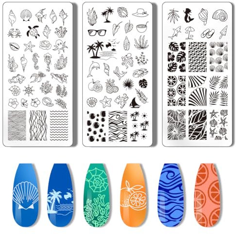 PH PandaHall Plantillas de estampado de uñas de acero inoxidable para decoración de uñas, 3 unidades