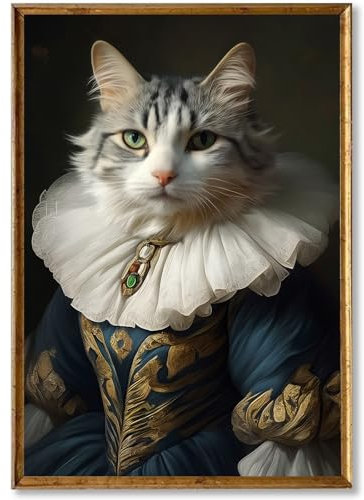 Vintage-Tierporträt, Wandkunst, aristokratische Katze, Kunst, Renaissance-Tierposter, Katze, Vintage-Portrait-Poster, Kunstdruck, Retro, lustiger Druck, klassische Tiere, Wandkunst, französische