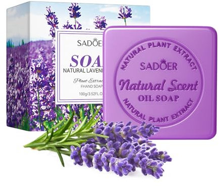 2 Stück Feste Seife Lavendel, Natürliche Seife mit Ätherischen Ölen, 100g Naturseife für Haare Gesicht Körper, Handgemachte Seifen Stücke Baden Duschen Waschen, Alle Hauttypen Geeignet