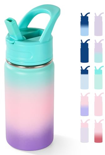 Fijinhom Kids Water Bottle for School, 360ml/12oz, Toddler Water Bottles with Straws, Stainless Steel Vacuum Insulated Water Bottles for Boys&Girls, Leak-Proof, BPA-Free,Aurora