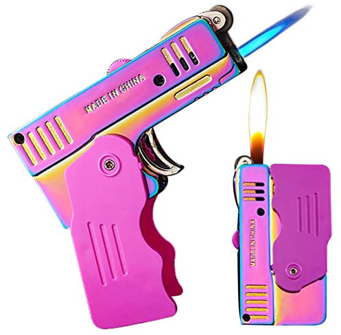 Jet Flame Lighter with Lockable Function - Butane Refillable, Windproof with Adjustable Soft Flame - Rainbow Ice