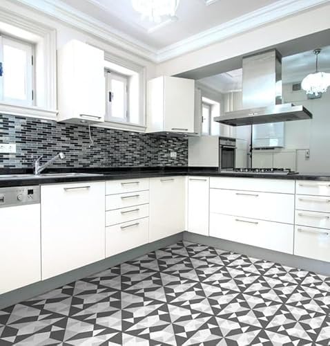 Stick Ease Self-Adhesive Vinyl Floor Tiles 5 Pack - Black Grey Geometric