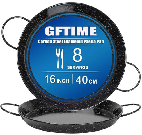 GFTIME Paellera esmaltada de 40 cm, antiadherente para 8 porciones, perfecta para platos mediterráneos y españoles, apta para estufas de gas y eléctricas (no inducción)