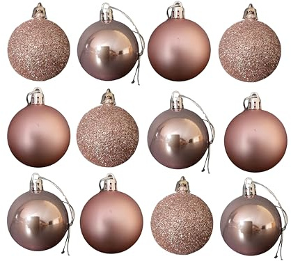 Assorted Rose Gold Baubles 12 Pack | 5cm Diameter | Christmas Tree Decorations | Rose Gold Chrismtas Decorations | Hanging Chrismtas Decor | Christmas Baubles