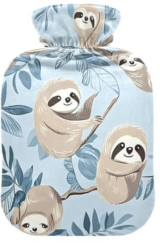 Wärmflasche mit süßem Faultier-Design, Blau, 2 l