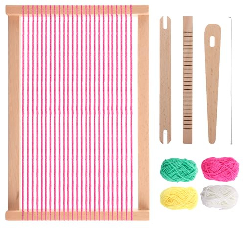 VIDETOL Webstuhl-Set für Erwachsene und Anfänger, 30 x 20 cm, Webrahmen-Webstuhl, Multi-Bastelarbeiten, Holz, großer Rundrahmen, Stricken, Webstühle, DIY, handgestricktes gewebtes Set