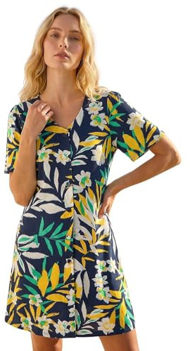 Roman Originals Swing Tea Dress Women UK Ladies Skater Midi A Line Fit & Flare Summer Casual Smart Cocktail Party Going Out Work Cruise Button Through Long Pocket - Yellow - Size 16