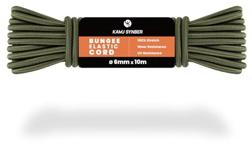 Kamu Synber Cuerda Elástica 6mm x 10m Cuerda de Goma Elastica para Lona, Remolque, Piscina, Pulpos | Verde Militar