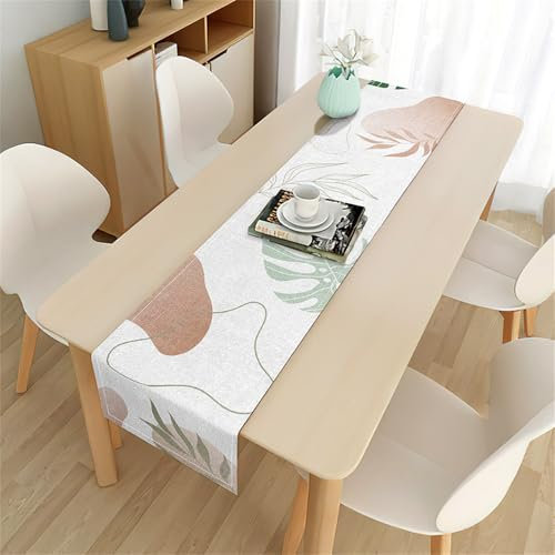 FANSU Tischläufer, Minimalistischer Stil Herbst Dekoration, Leinen Tischdecke, Waschbarer Tischdeko, Tischläufer Modern für Party, Kaffee, Esszimmer, Kommode, Schlafzimmer (Weiß,33x183cm)