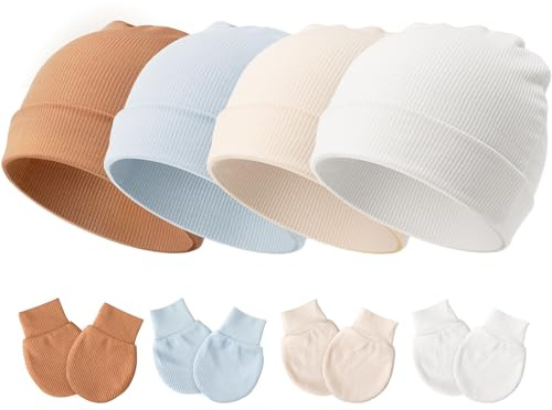 DRESHOW Neugeborenes Baby Mütze Hut und Handschuhe Set Beanie Bekleidung Unisex Infant Hut Kindergarten Mütze Baby Jungen Mädchen 0-3 Monate