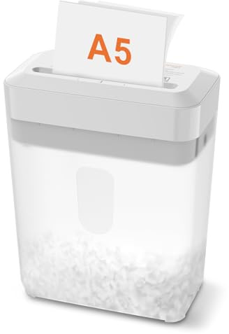 Bonsaii 6-Sheet Cross-Cut Compact A5 Paper Shredder | P-4 Security, for Home and Small Office, Shreds Credit Cards, Paper Clips, Staples, Overheat Protection, White, C292-AW