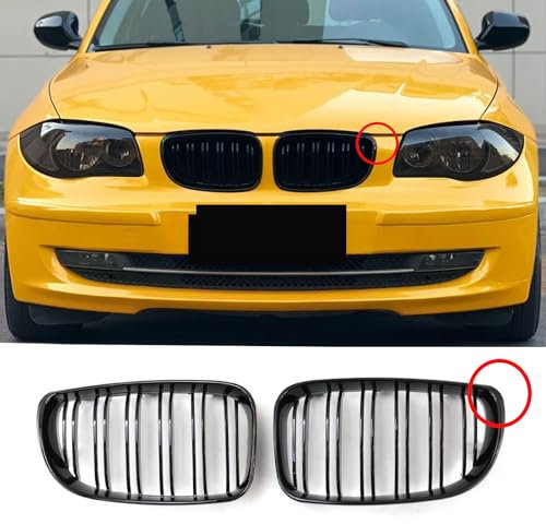 Jinpengyong E81 E82 Glänzender Schwarz Nieren Grill Doppelsteg Sport Kühlergrill Streifen für BMW 1er E81 E82 E87 E88 2008-2011(For 1er E81 2008-2011 LCI)