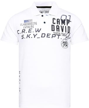 Camp David Herren Streifenpolo mit Artworks und Puffprint-Details Opticwhite, XL