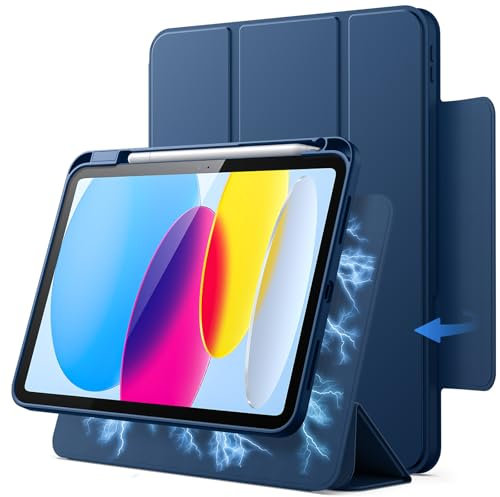 JETech Custodia Magnetica Staccabile per iPad (A16) 11a/10a Generazione (2025/2022) con Portapenne, Cover Trasparente Girevole Rimovibile, Ritratto/Paesaggio Supporto (Navy)