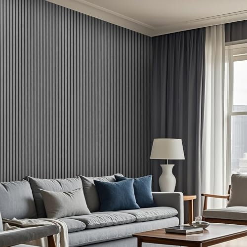 Tarwanear Grey Wallpaper for Living Room 3 Rolls - 15.09m² Dark Grey Wood Panel Wallpaper Realistic Wood Slats Wallpapers Vertical Stripe Decor Wallpapers for Feature Walls Bedroom Hallway