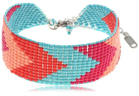 Made by Nami Buntes Perlenarmband Damen 17 + 4 cm Handgemachte Festival Armbänder Boho Armband Boho Schmuck Wasserfest Freunschaftsarmbänder (Pfeil Optik Blau Rot)