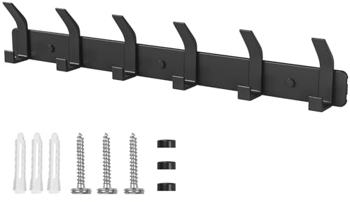 Benxdara Coat Hooks Rack Wall Mounted with 6 Hooks, Carbon Black | Rustproof and heavy duty, multipurpose wall hanger clothes hooks for kitchen bedroom and entryway